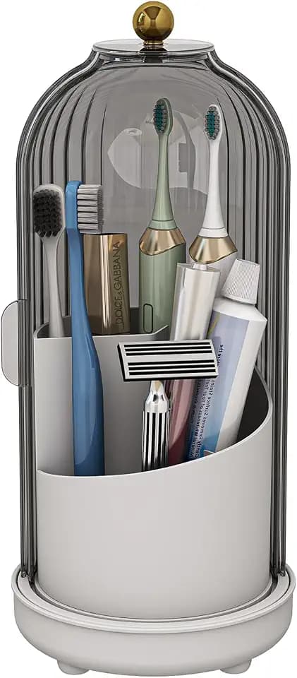 Toothbrush Holder with Drainage Holes Removable Bowl, Grey White
