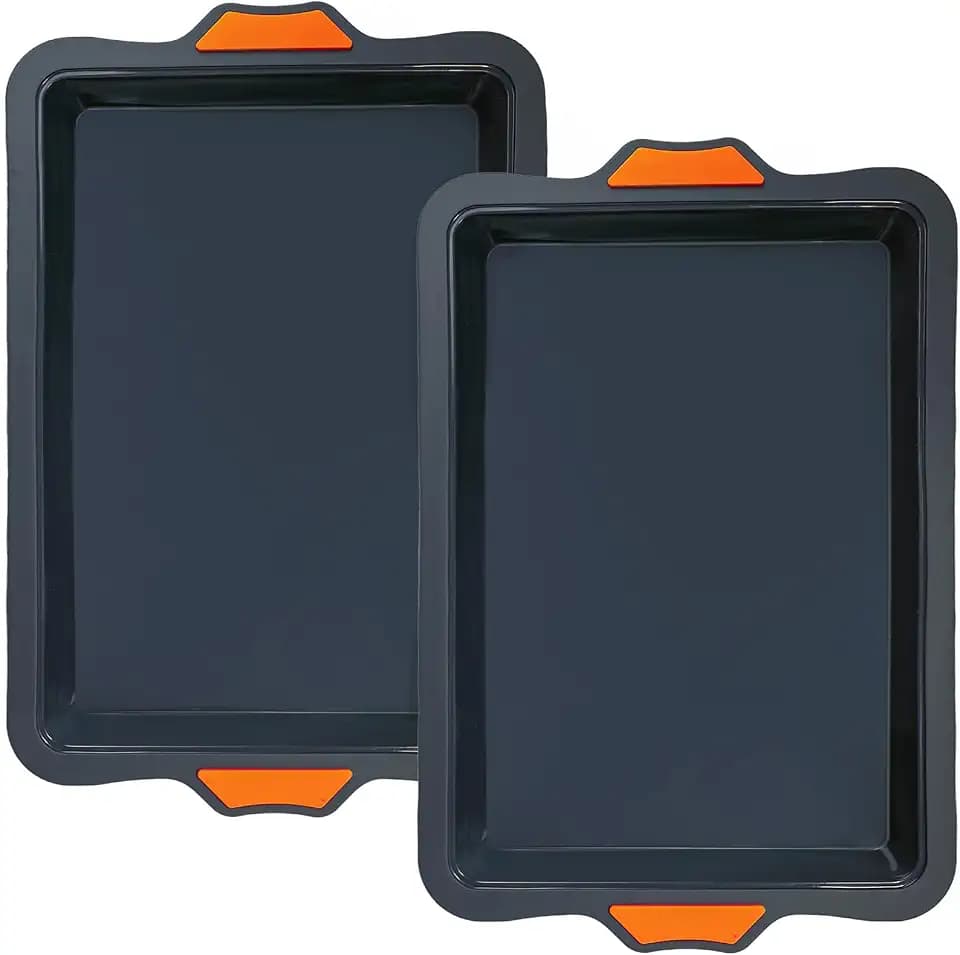 Webake Silicone Quarter Sheet Cake Pan, 9x13 inch Sheet Pans for Baking, Nonstick Cookie Sheets Jelly Roll Pan, Set of 2