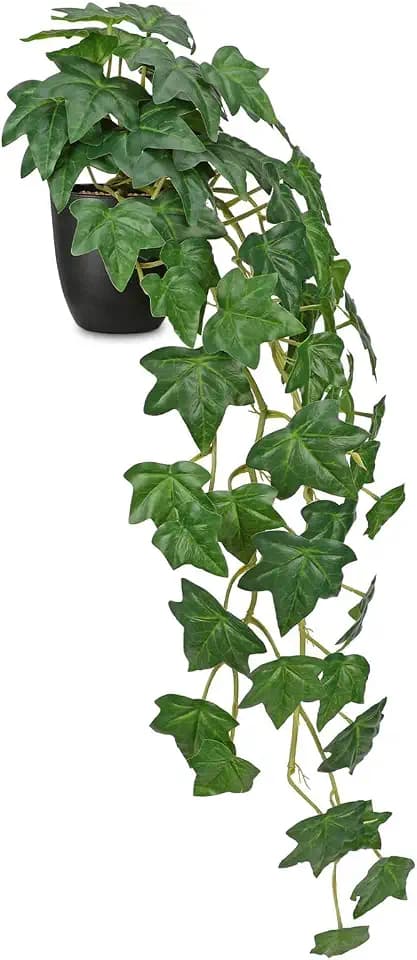 GnFlus Fake Pothos Ivy Plant with Pot Artificial Green Leaves for Home Shelf Decor Indoor Silk Artificial Realistic Plant Large