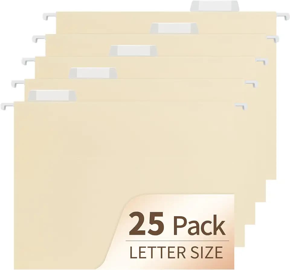 Hanging File Folders,Yellow 25 Pack Letter Size File Folders with 1/5-cut Tabs,Office Essentials for Filing Cabinet & Desk Storage