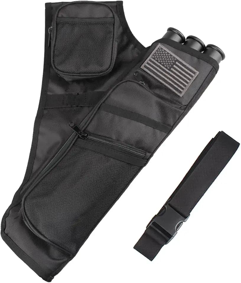 3-Tubes Hip Quiver Waist Hanged Arrow Archery Carry Bag with Pockets Adjustable Belt