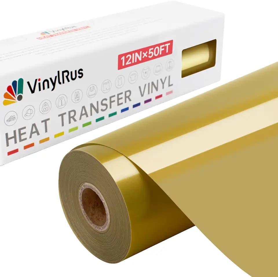 VinylRus Heat Transfer Vinyl,Gold Iron on Vinyl Rolls,12” x 50ft
