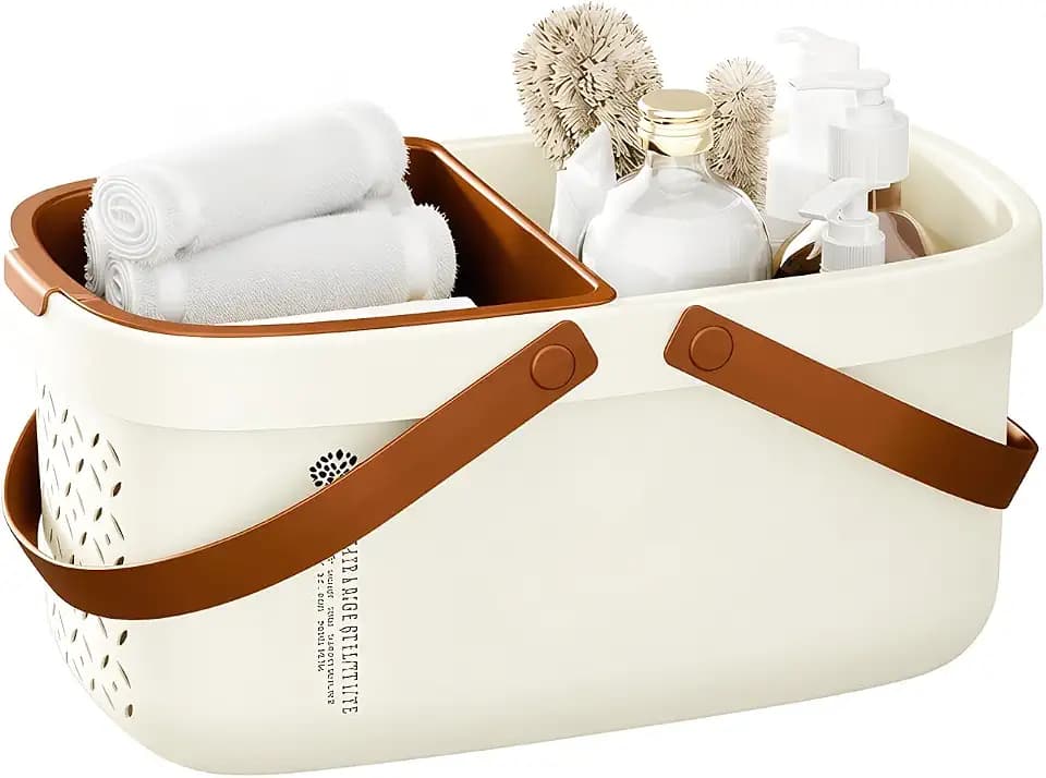 Pulseplay Portable Plastic Shower Caddy Basket with Handle Cream