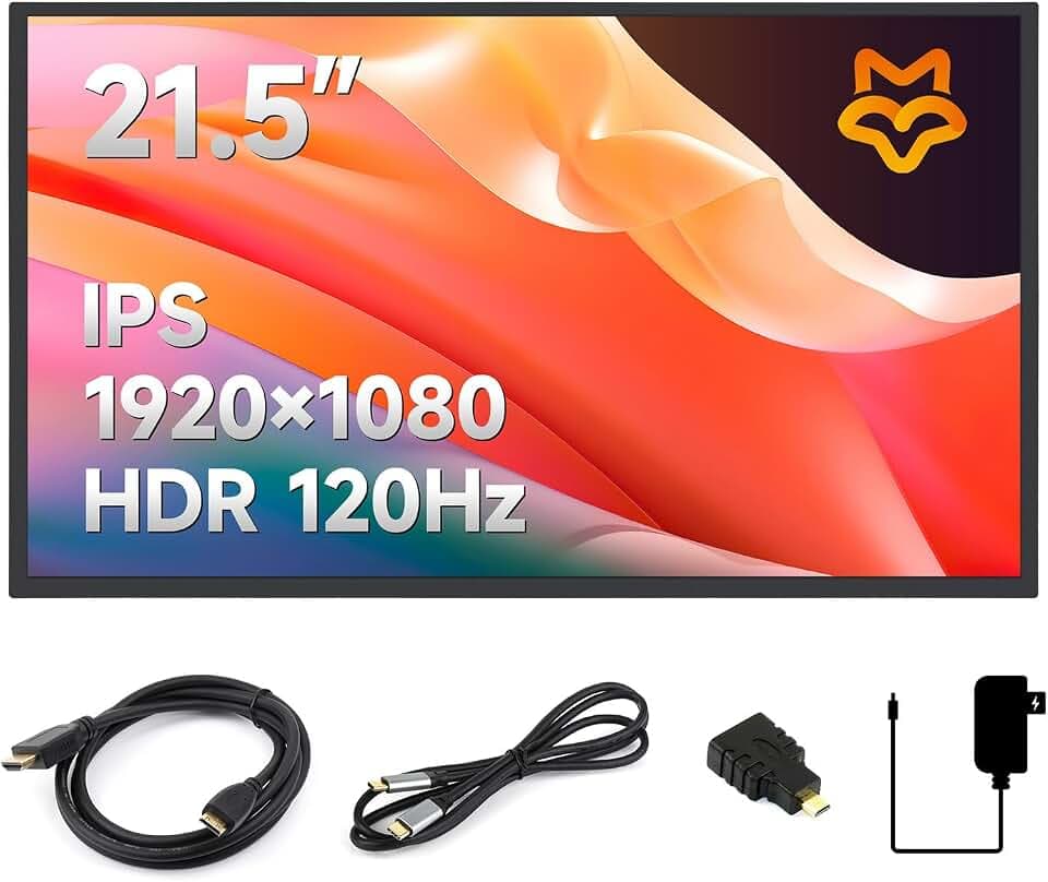 LUCKFOX 21.5" Portable Monitor with Stand for Raspberry Pi 5, 1920 x 1080 FHD, 120Hz Refresh Rate, IPS Panel, Full-Featured Type-C, for Raspberry Pi, Gaming Consoles, PC, Smartphone