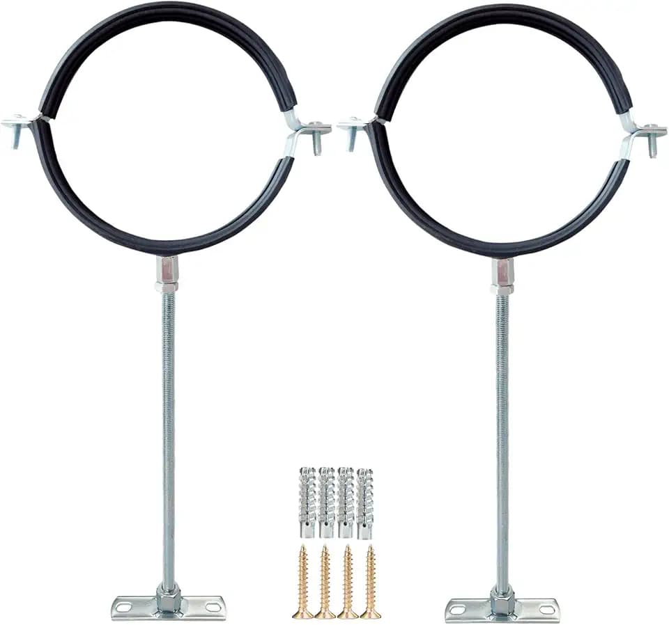 2 Sets Premium 3 Inch Adjustable Pipe Metal Bracket,Heavy Duty Galvanized Iron Stove Pipe Hanger Strap,Wall Support Chimney Round Split Ring Dryer Vent Hose Duct PVC Holder,with All Mounting Screws