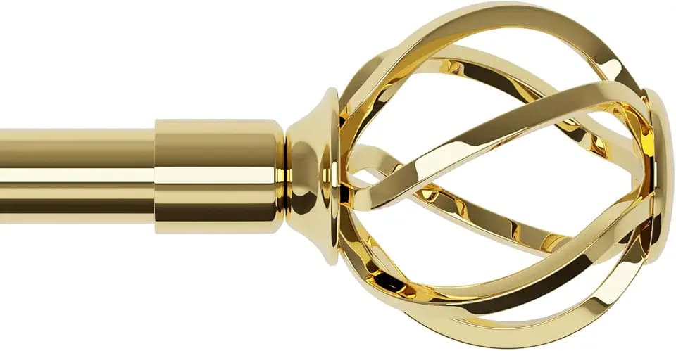 Gold Curtain Rods for Windows 32-50 inch with Twisted Cage Finials, Adjustable Curtain Rod Set with Brackets, Heavy Duty for Bedroom, Kitchen, Decorative 5/8" Diameter
