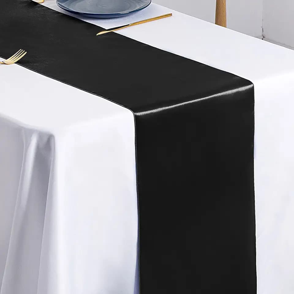 SiinvdaBZX 12 Pcs Black Satin Table Runner 12 x 108 inches Long