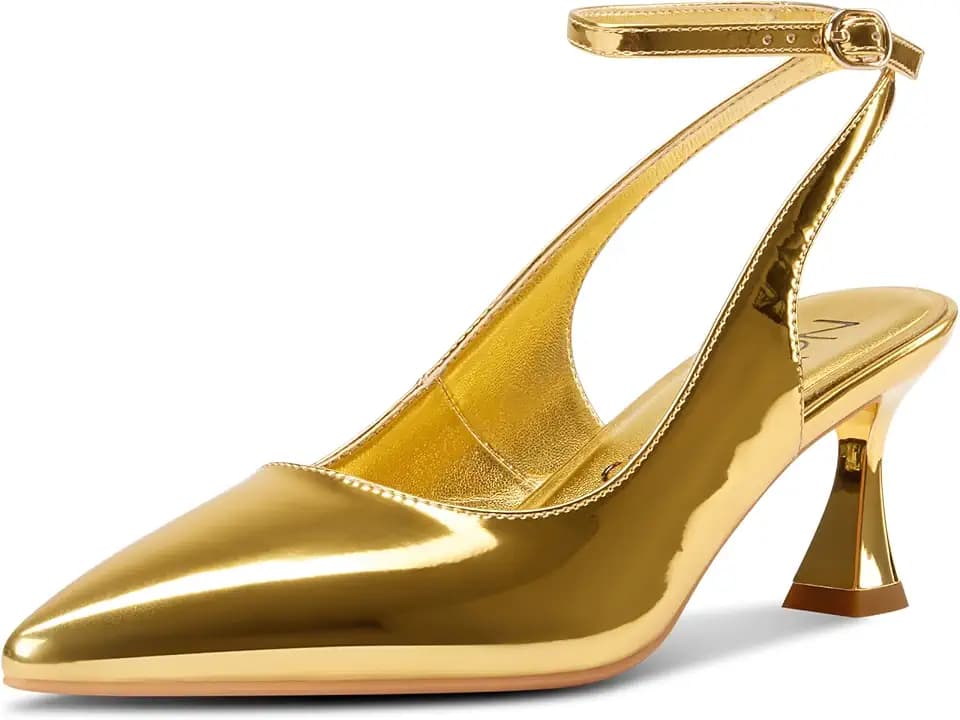 NobleOnly Womens Close Pointed Toe Ankle Strap Kitten Heels Slingback Dress Wedding Casual Pumps 2.4 Inches Heels
