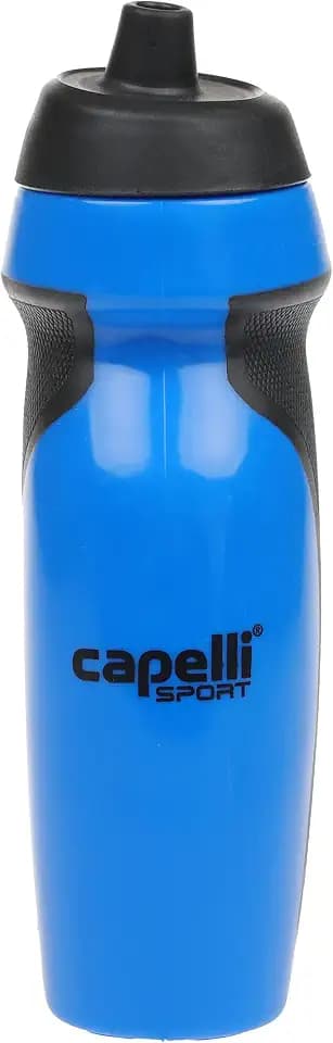 Capelli Sport Sports Water Bottle, Plastic Squeeze Water Bottle with Easy Open Nozzle and Grip Panels, Blue, 18.5oz