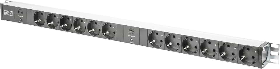 DIGITUS DN-95405 – Steckdosenleiste – 2x 6 Abgriffe – Vertikale Montage im Netzwerk- oder Serverschrank – 230VAC – 50/60Hz – 2x 16A – Mit 2 Zuleitungen