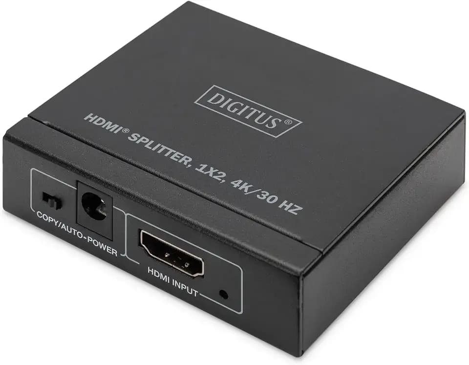 DIGITUS DS-45340 HDMI Splitter 1x2 – Eingang: 1-Port, Ausgang: 2-Port – UHD 4K 30 Hz – HDCP 1.4 und HDMI 1.4b – Deep Color, EDID-Umschalter, ESD-Schutz – Schwarz