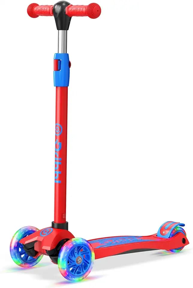 Dribbl 3-Wheel Kids Scooter - Lean-to-Steer Technology, Adjustable Height Handlebar, Anti-Slip Deck, Scooter for Boys & Girls Ages 3+, Child Safety Approved, Support Riders Up To 165 lbs, Red and Blue