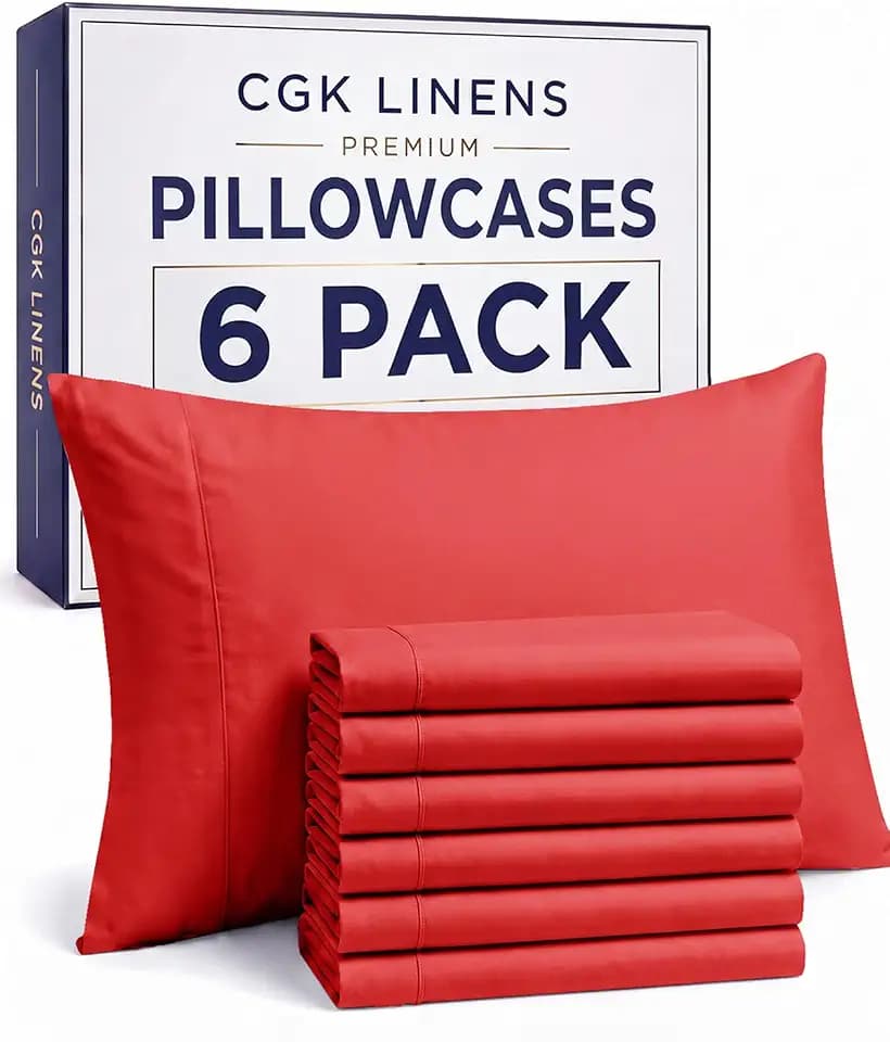 Standard Pillow Cases - 6 Pack Soft Pillowcase Covers - 20" x 26" (Red)