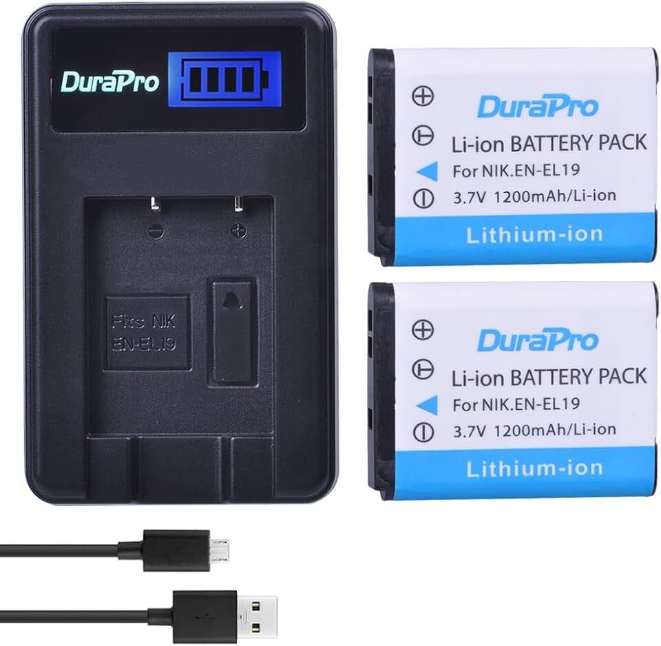 DuraPro 2Pcs 3.7V 1200mAh EN-EL19 EN EL19 Camera Battery Akku + LCD USB Ladegerät for Nikon Coolpix S2600 S2700 S3100 S3500 S4100 S4150 S4400 S5200 S6400 S6900