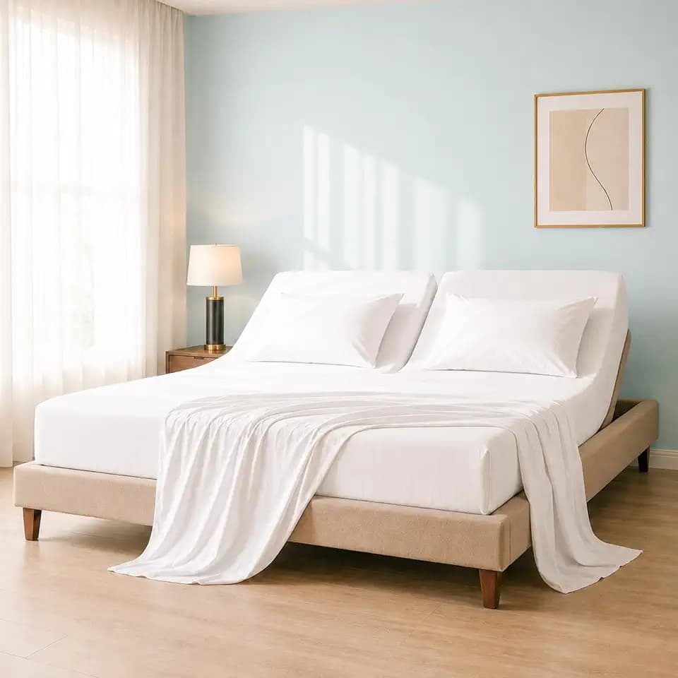 Cottingon 4 PC Flex Top Split Head King Sheet Set, 34" Split, White Solid