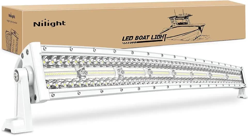 Nilight Marine LED Light Bar Navigation Lights 33 Inch Curved White Spot Flood Combo Ponton Boat Deck Dock Lighting for Night Fishing T-top Stern Yacht Sailboat Trucks Tractors
