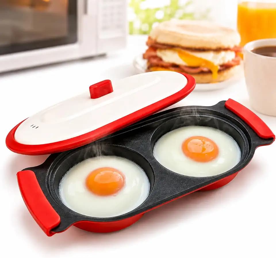 AHJ Microwave Egg Cooker & Poacher for 2 Eggs with Vented Lid