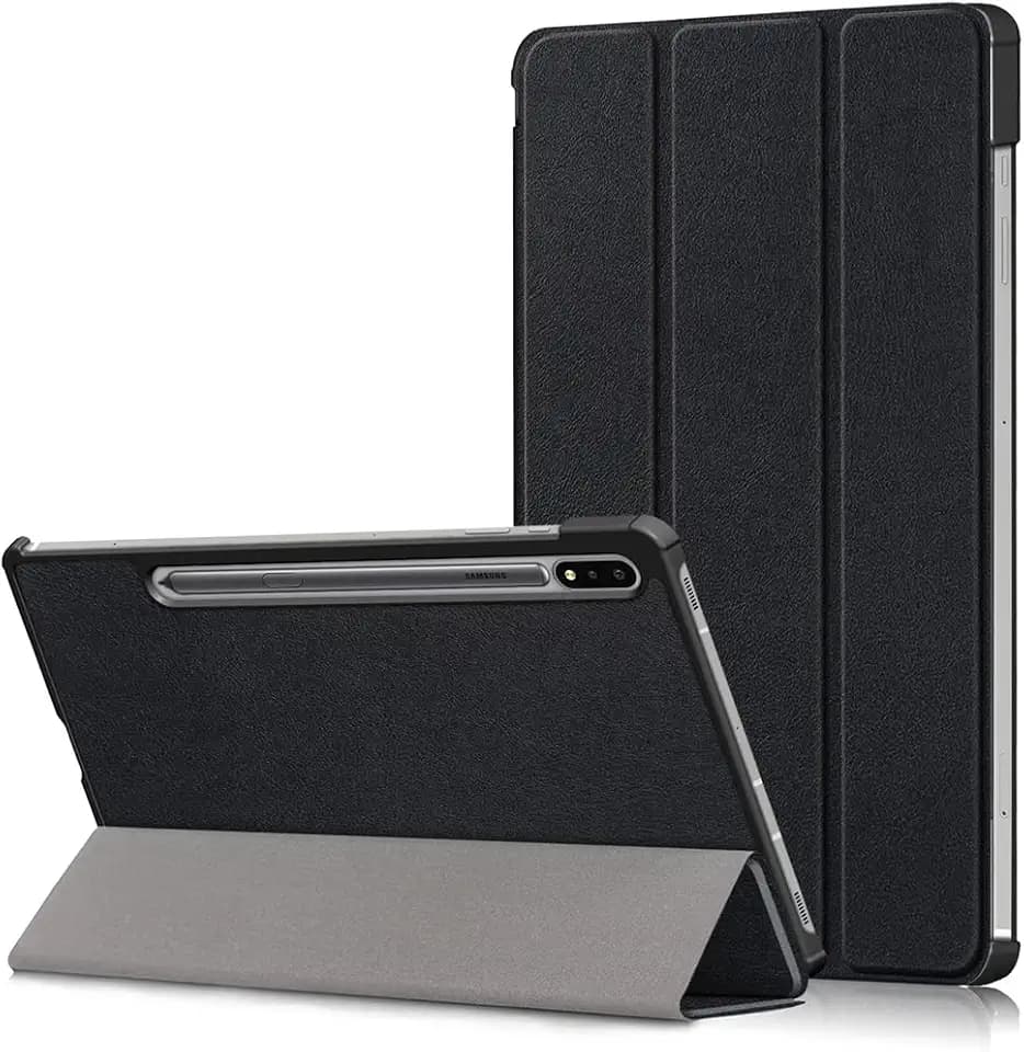 Schutzhülle für Samsung Galaxy Tab S7 FE SM-T730/T733/736 (12,4 Zoll) Ultra Dünn PU Leder Hülle Flip Cover Cass Muster mit Tri-Fold Ständer Auto Aufwachen/Schlaf Ledertasche, Schwarz