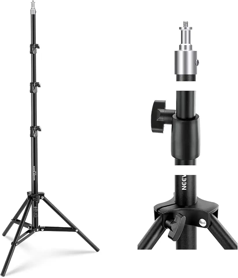 NEEWER Basics 180cm Fotografie Lichtstativ, 4 teiliges klappbares Light Stand aus Metall, Lampenstativ mit 1/4" Schraube und 5/8" Zapfen für Kamera Ringlicht Zubehör, maximale Tragkraft: 5kg, ST180B