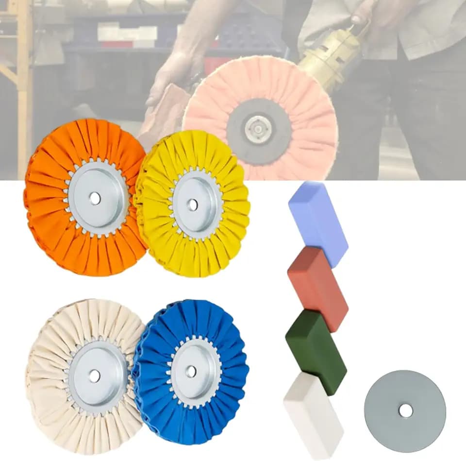 9 Pcs 8 Inch Airway Buffing Wheel Kit, 5/8 Inch Arbor for Angle Grinder