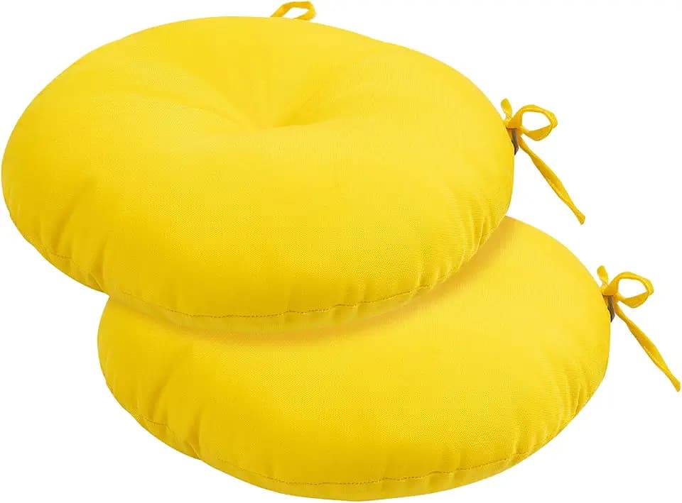 FUNHOME Bistro Chair Cushions 18 inch,Set of 2,Tufted Round Chair Cushions with Ties,18"x18"x4",Water Resistant Round Seat Cushion for Barstool Chairs,Patio Garden Kitchen Outdoor Furniture(Yellow)