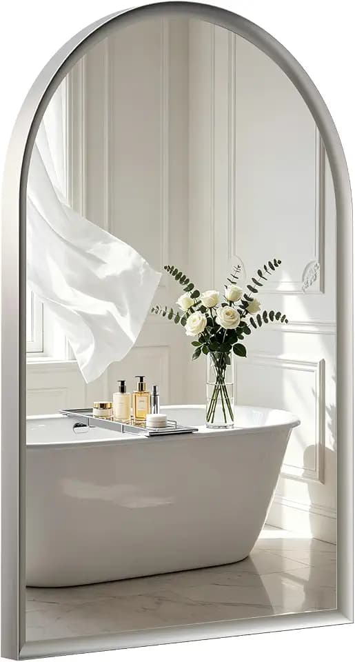 USHOWER Brushed Nickel Arched Bathroom Mirror, 24x36 Inch Arched Mirror