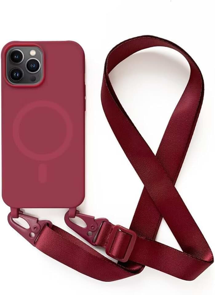 Handykette Schutzhülle kompatibel mit iPhone 13 Pro Handyhülle mit Band,Kabellosem Laden Hülle Halsband Lanyard Silikonhülle,Rot