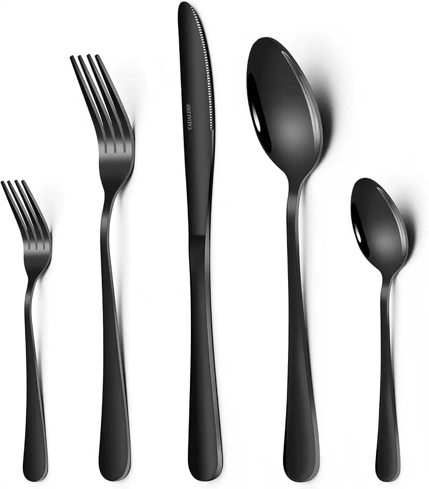 Black Silverware Set,Satin Finish 40-Piece Stainless Steel Flatware Set for 8, Kitchen Eating Utensil,Cutlery Tableware Set Includes Forks Spoons Knives, Dishwasher Safe