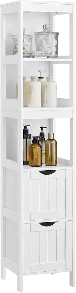 VASAGLE Bathroom Floor Cabinet, 2 Drawers, 55.7”H, White