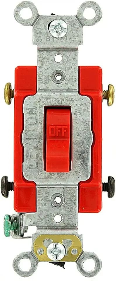 Leviton 20 Amp, 120/277 Volt, Toggle Double-Pole AC Quiet Switch, Extra Heavy Duty Grade, Self Grounding, Back and Side Wired, 1222-2R, Red