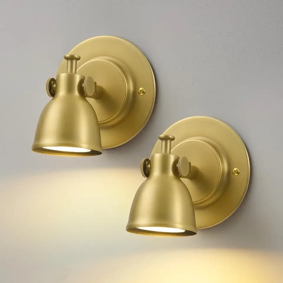 Gold Small Wall Sconce Hardwired Set of 2 - Vintage Brass Mini Bell Light