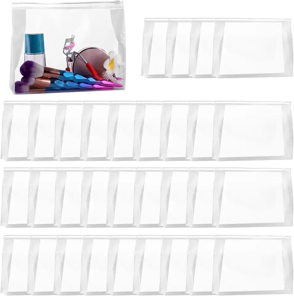 50 Pcs Mini Clear Zipper Makeup Bags,7.9 x 5.9 x 2 inch