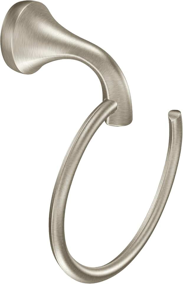 Moen Eva YB2886BN Single Post Open Towel Ring, Wall Mounted Hand Towel Holder, Brushed Nickel