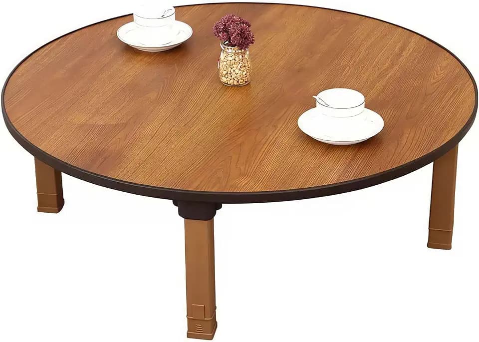 Japanese Foldable Coffee Table, Portable Low Tea Table Wooden Folding Dining Study Breakfast Serving Table Collapsable Small Desk Tatami Sitting On The Floor Table (23.6 * 11.8in, Round)