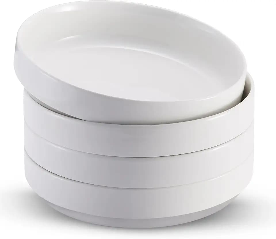 KooK Ceramic Pasta Bowls, Wide & Shallow, Set of 4, White