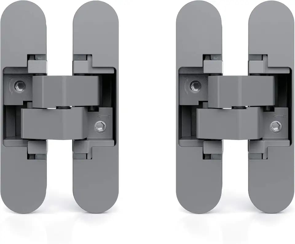 Emuca - Verdecktes Scharnier für Eingangstüren, Set aus 2 nicht sichtbaren Scharnieren für schwere Türen, Last 60 kg, 180°-Öffnung, Zamak, Metallic-Grau