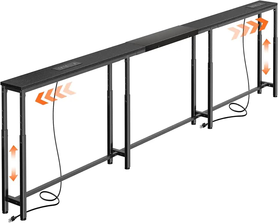 Huuger Narrow Console Table with Power Outlets & USB-C, Black