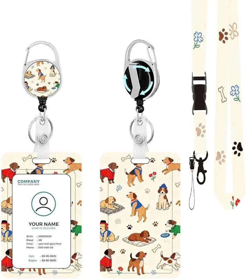 Vertical ID Badge Holder with Detachable Lanyard - Happy Dog