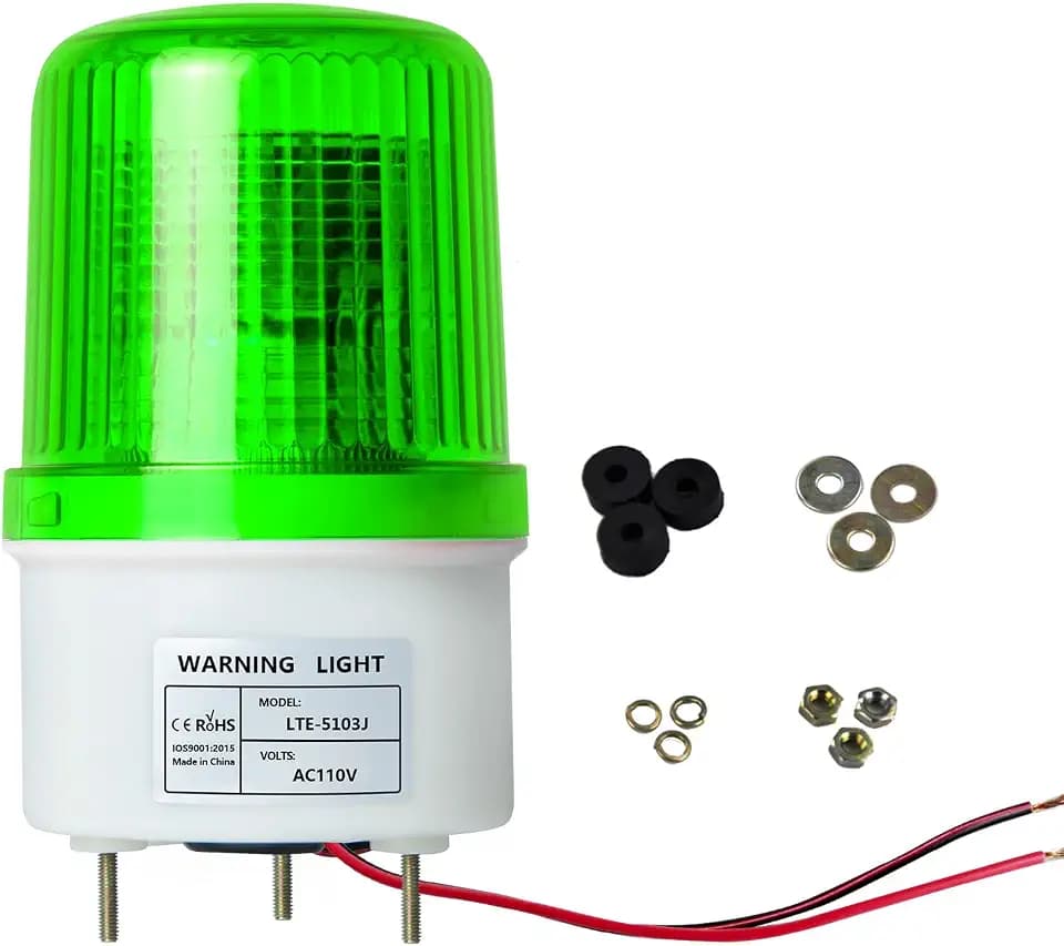 LED Strobe Beacon Warning Lights, AC110V-120V LED Industrial Flashing Light Siren with 90dB Loud Buzzer Security Alarm Green