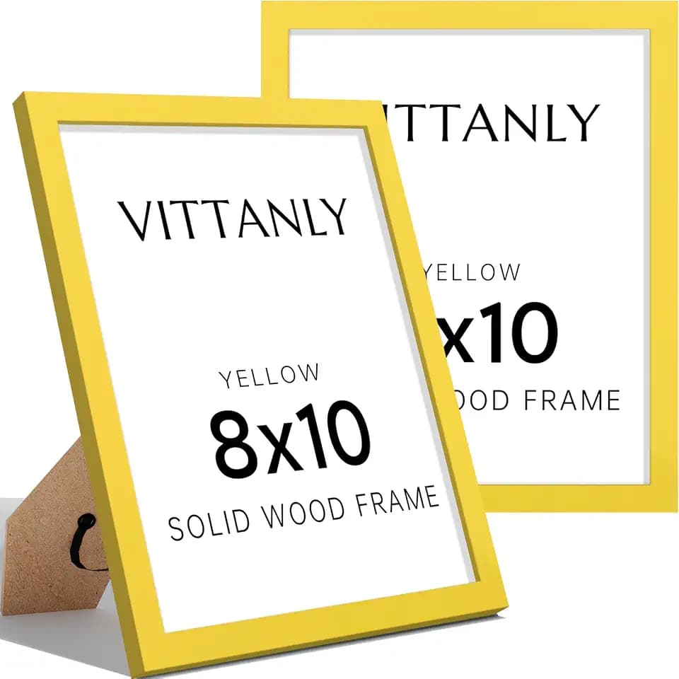 Vittanly 8x10 Picture Frame, Solid Wood Frame with Mat, Yellow, 2 Pack