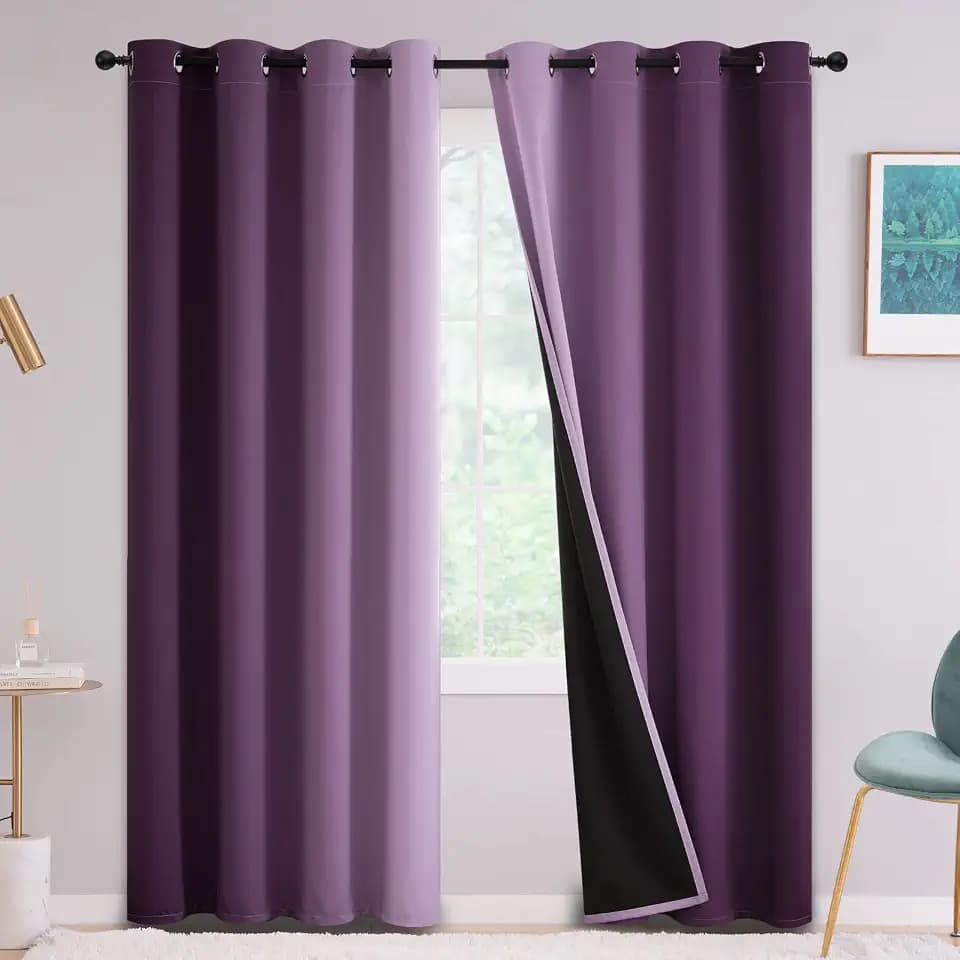 Yakamok 100% Blackout Purple Curtains 84 inches Long for Living Room