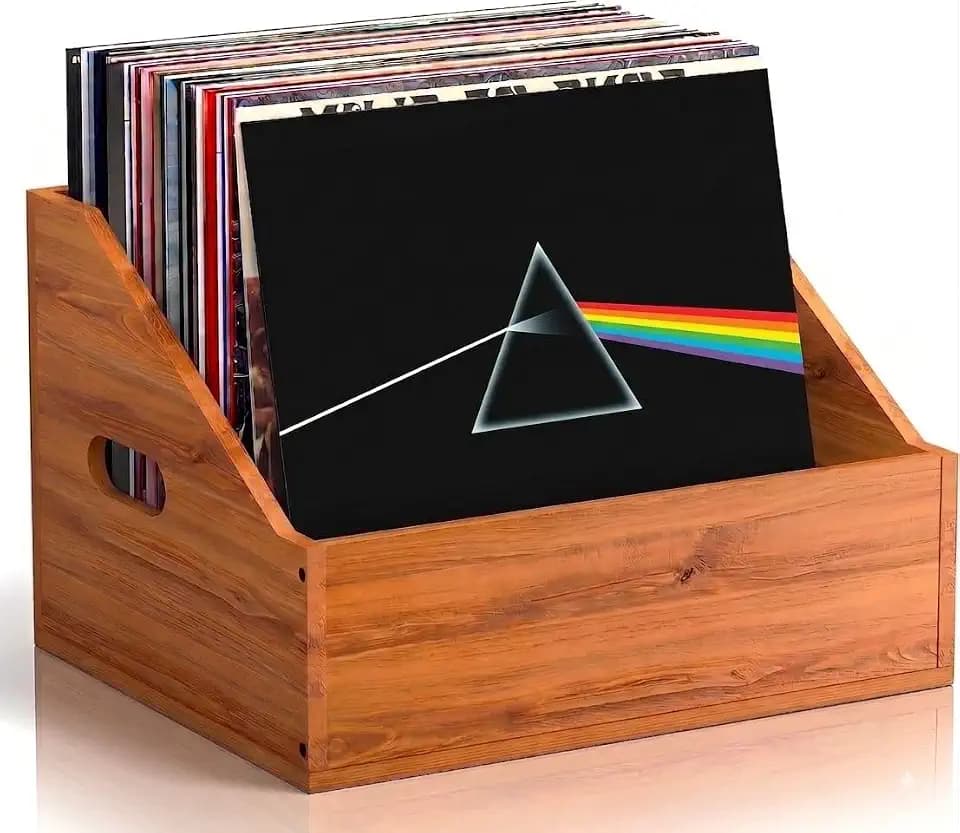 Wood Vinyl Record Storage, Retro & Durable Vinyl Crate and Record Holder, Album Storage Record Case Box for 60+ Records, Perfect Record Organizer for Home Decor and Collection Display(Brown)