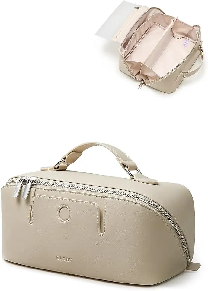 EACHY Travel Makeup Bag for Women, Provence Cosmetic Bag, Beige, Medium
