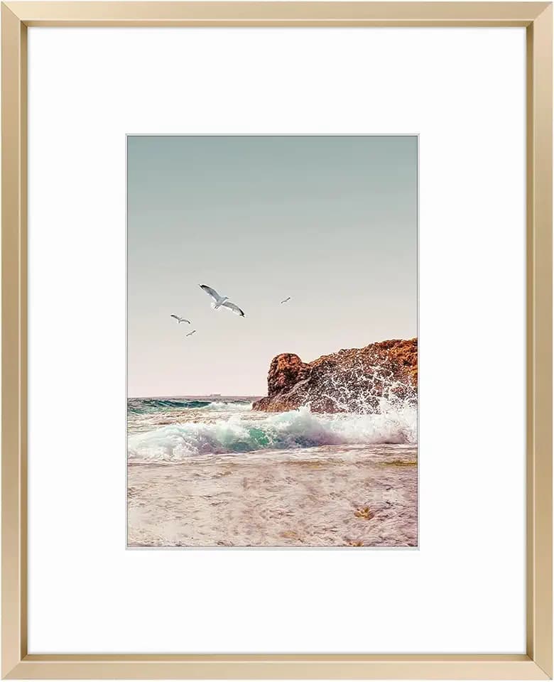 Frametory 8x10 Gold Aluminum Metal Picture Frame Mat for 5x7 Glass