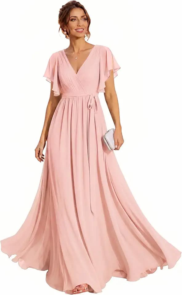 Ever-Pretty Women's Chiffon V-Neck Bridesmaid Dresses Maxi Formal Dress
