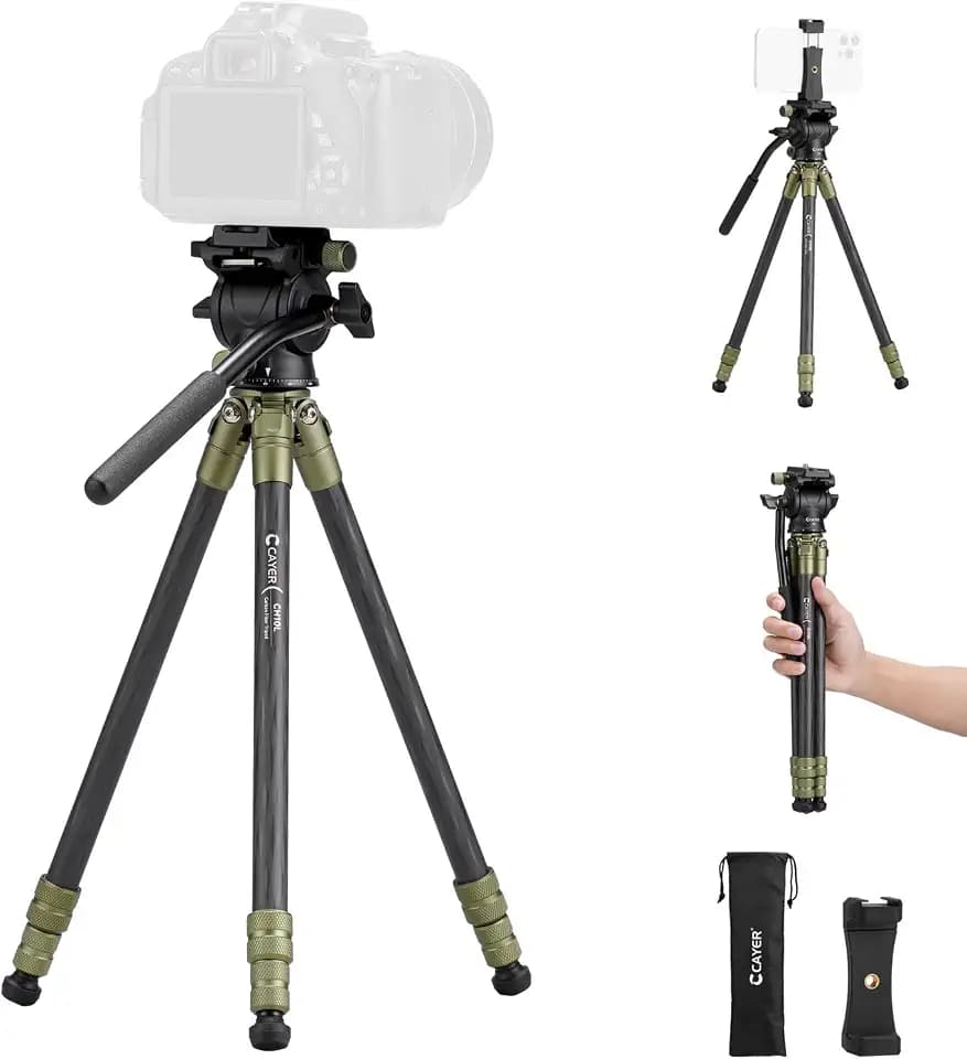 Cayer CH10L Carbon Fiber Stativ mit S1 Mini Fluid Kopf, 28" Kompaktes Tischstativ, Tischkamerastativ mit Mittelsäule für spiegellose Kameras Video Camcorder Handy Webcam