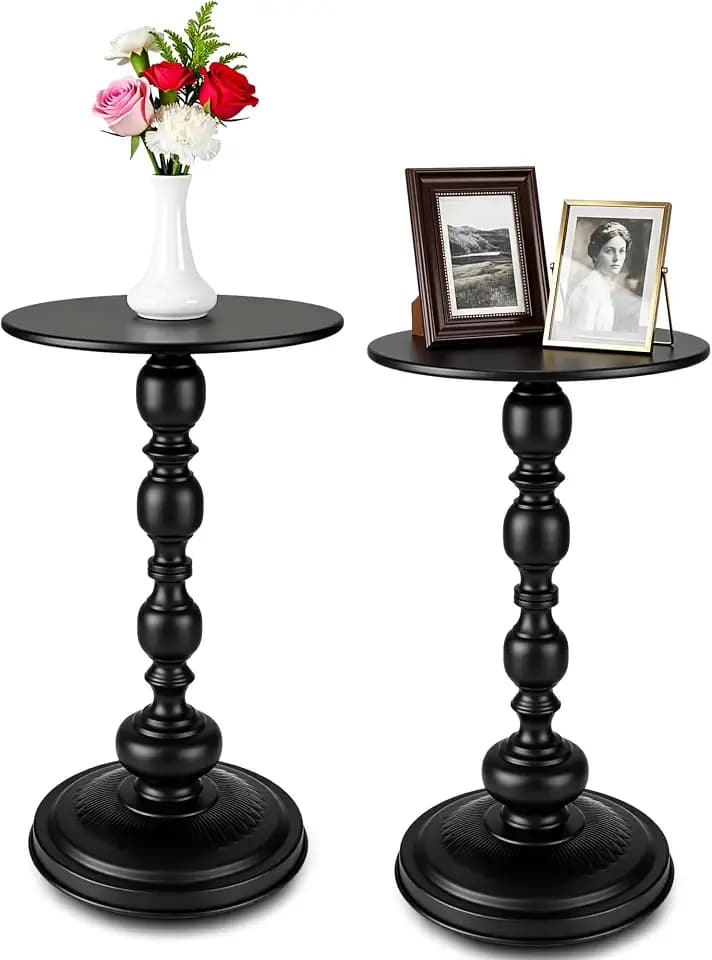 Novabright 2 Set Small Round Side Tables Vintage Metal End Table, Black