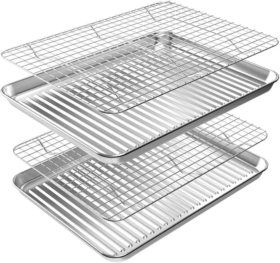 Baking Sheet with Cooling Wire Rack Set, Stainless Steel 2 Pans + 2 Racks