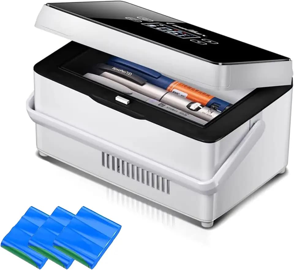 Medikamente Kühlschrank, Insulin Kühlbox Tragbare mit 3 Batterien,Mini Intelligente Elektrische Thermostat Kühler Große Kältetechnik Raum für Auto, Reisen, Zuhause Medizinische Kühltasche