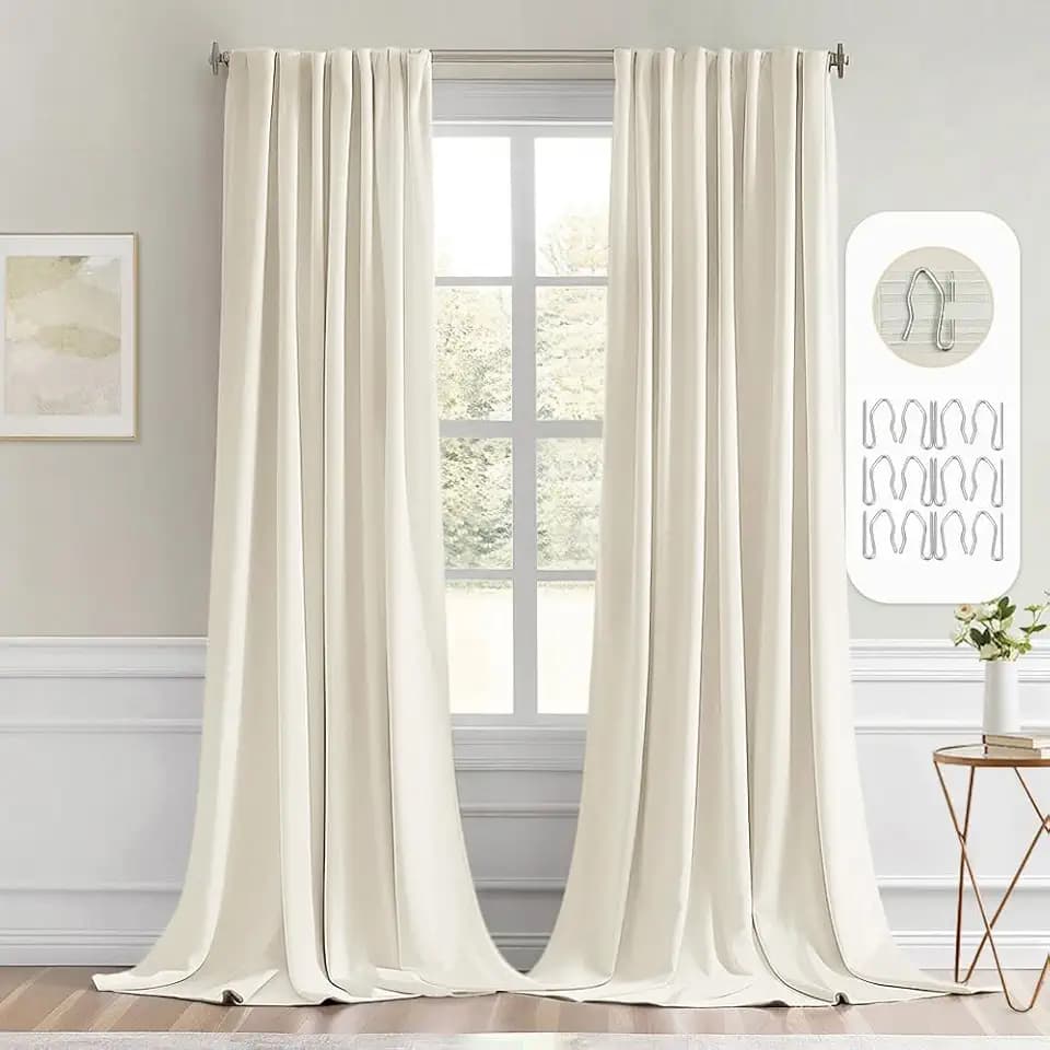 MIULEE Beige White Back Tab Blackout Curtains 52x108 Inch Long 2 Panels Set
